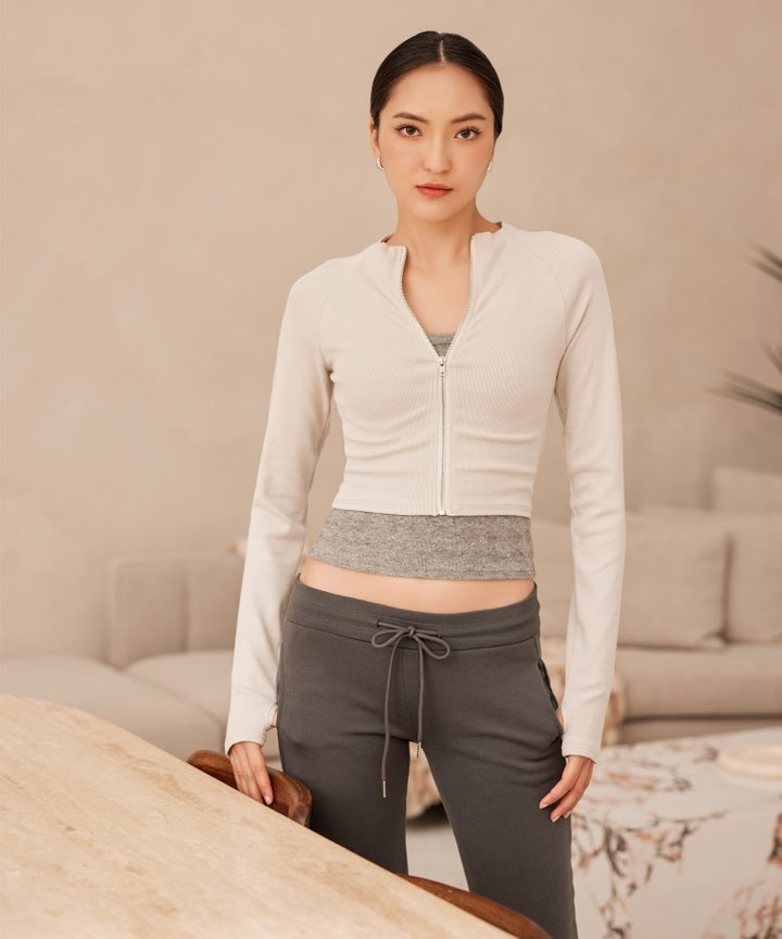 Clove Zip Up Top - Pebble