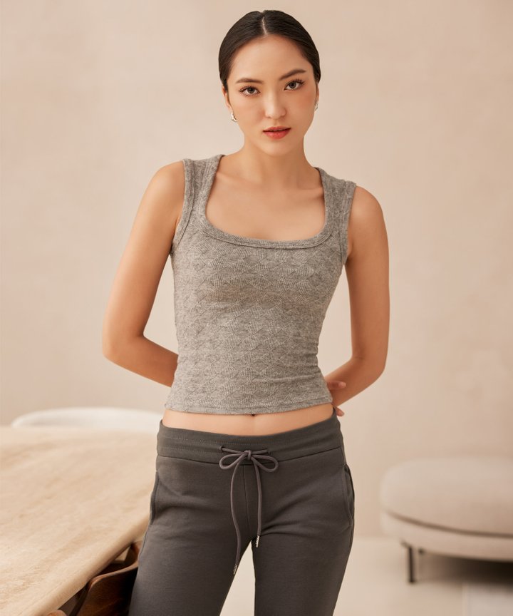 Diamanté Tank - Heather Grey