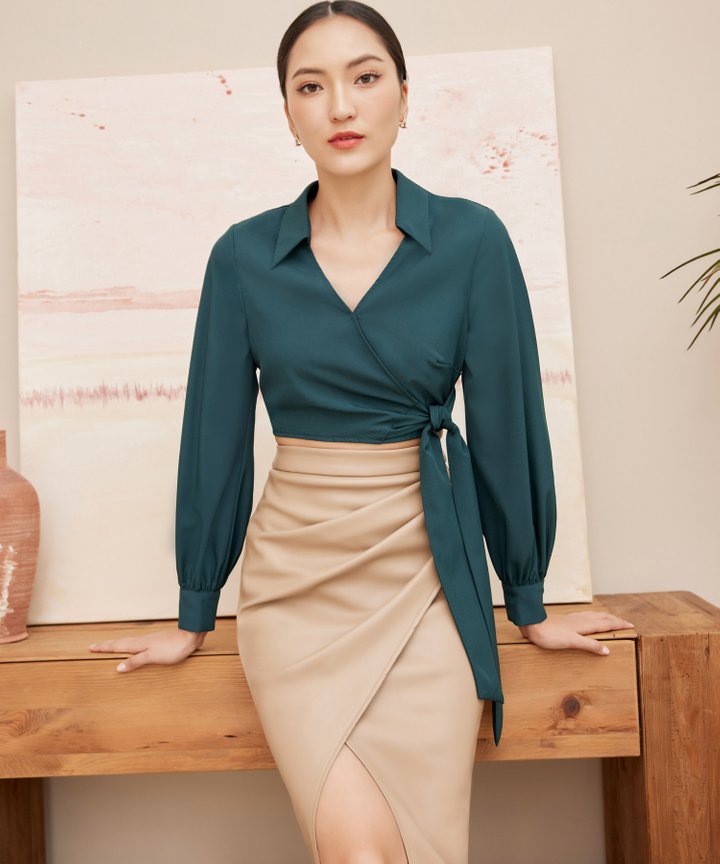Ames Wrap Blouse - Mineral Green