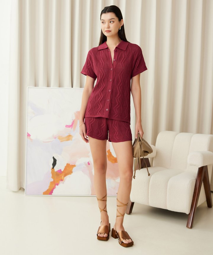 Calais Crochet Shorts - Burgundy