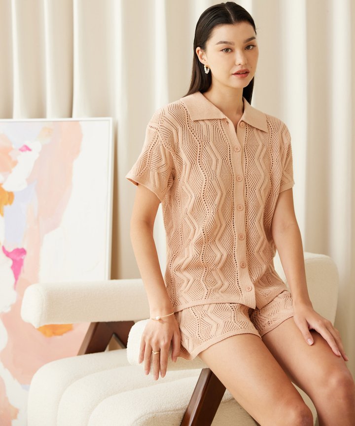 Calais Crochet Shorts - Rose Beige