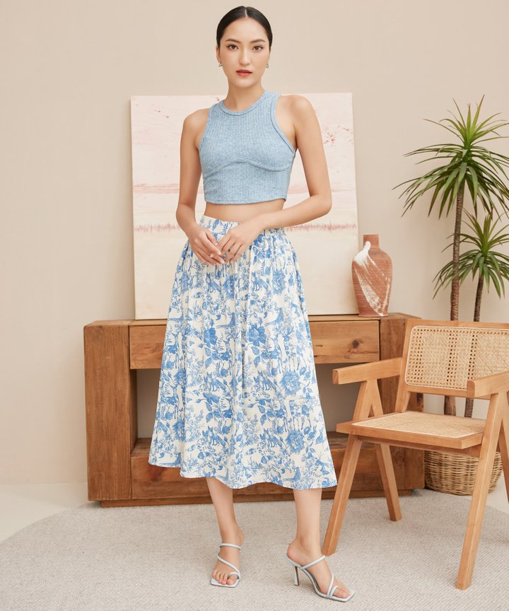 Fathom Floral Skirt - Blue