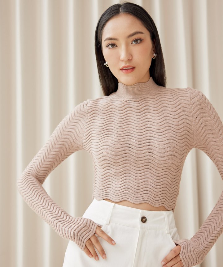 Fathom Knit High Neck Top - Dust Pink