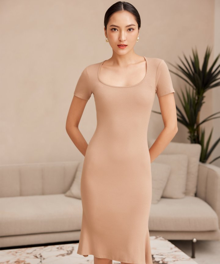 Harper Scoop Neck Midi - Sand