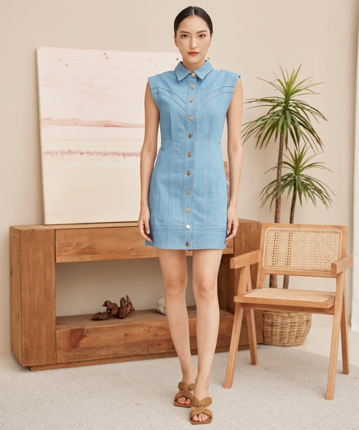 Sintra Denim Sheath Dress - Light Wash