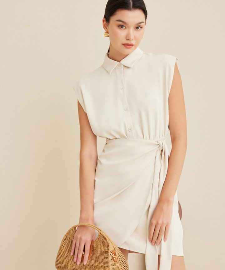 Antwerp Draped Dress - Bone