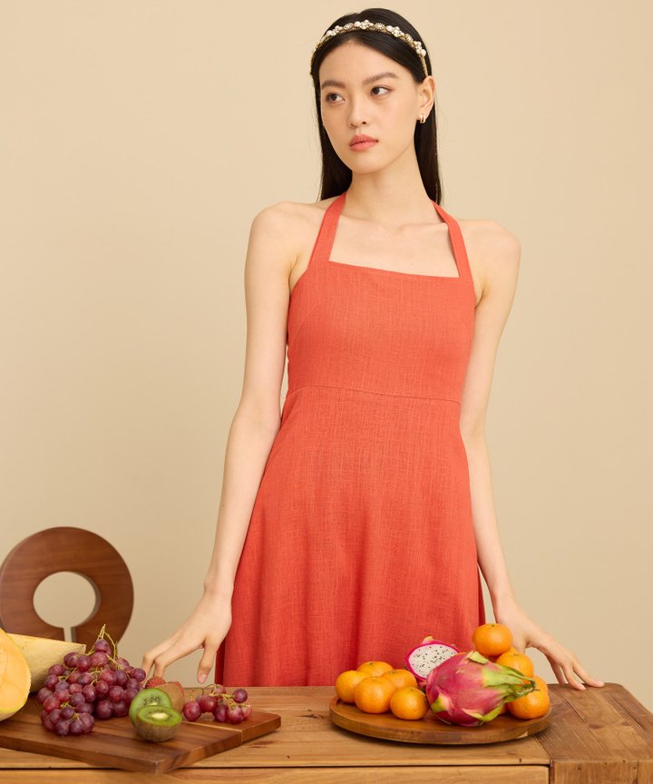 Claudine Halter Midi Dress - Vermillion