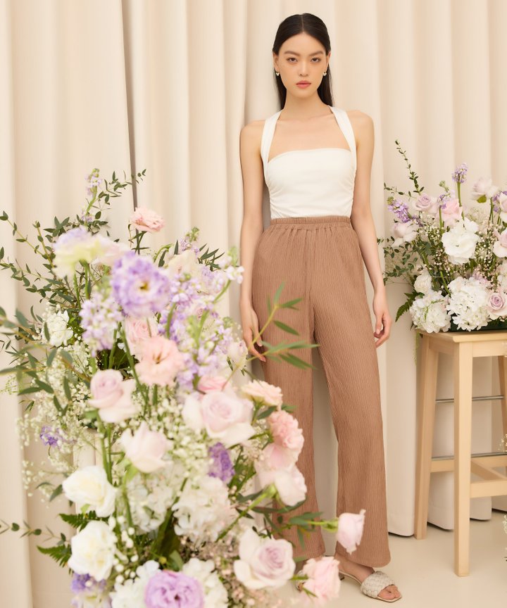 Farrah Plisse Trousers - Mocha