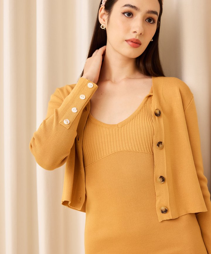 Frieda Classic Fitted Knit Set - Mustard