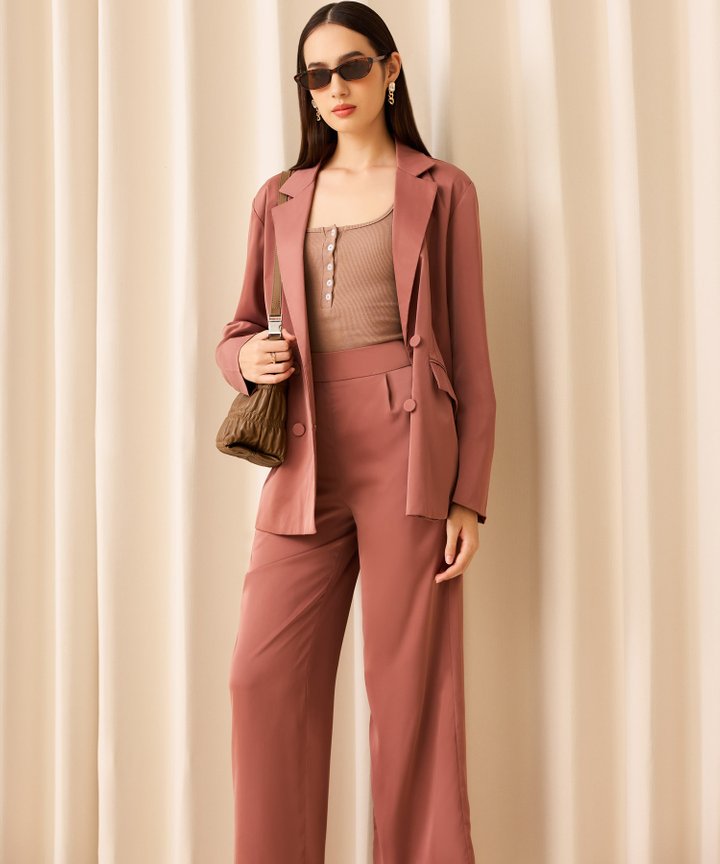 Ulysses Satin Boyfriend Blazer - Mauve Pink