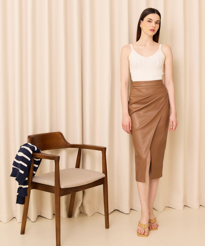 Lison Vegan Leather Skirt - Milk Chocolate