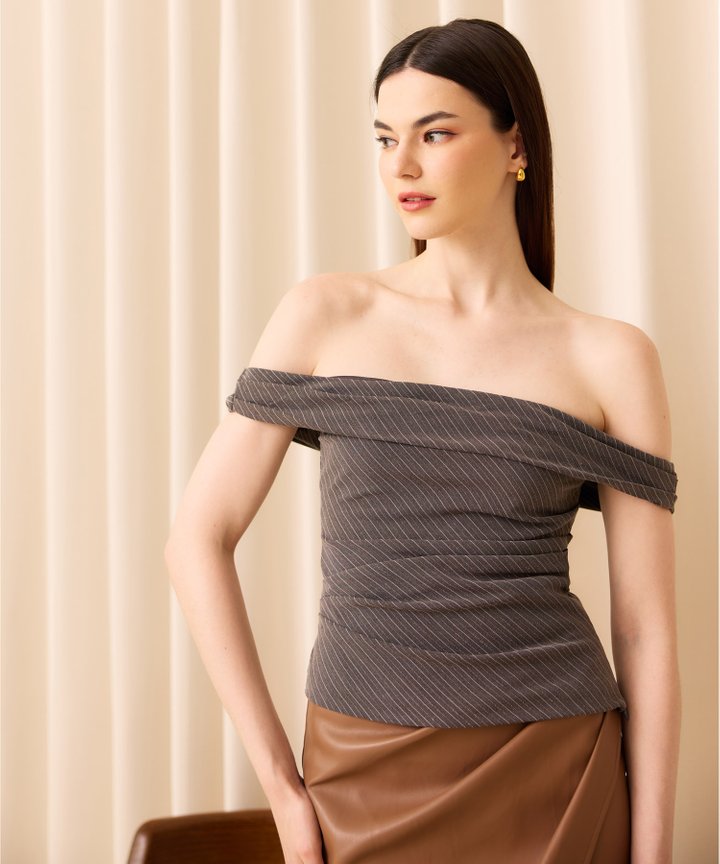 Toledo Draped Blouse - Ash Pinstripe