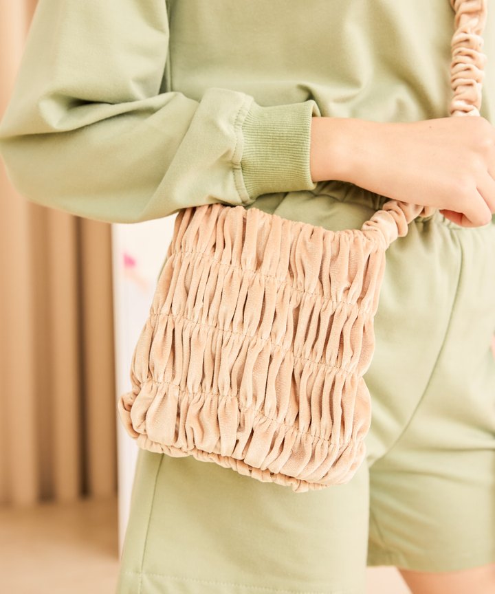 Velvet Cross Body Bag - Apricot