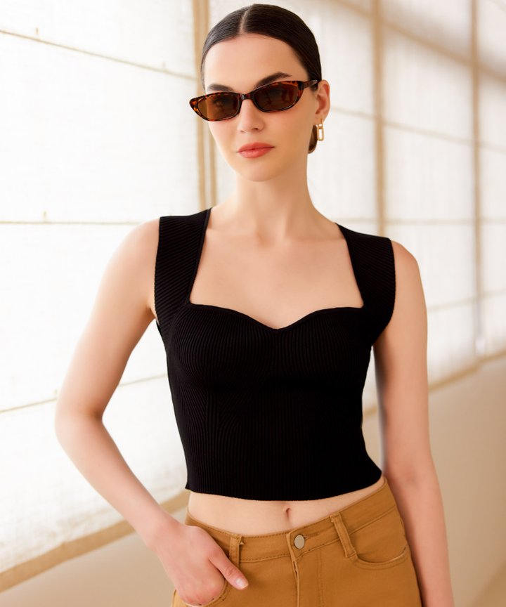 Claudine Knit Bustier Top - Black