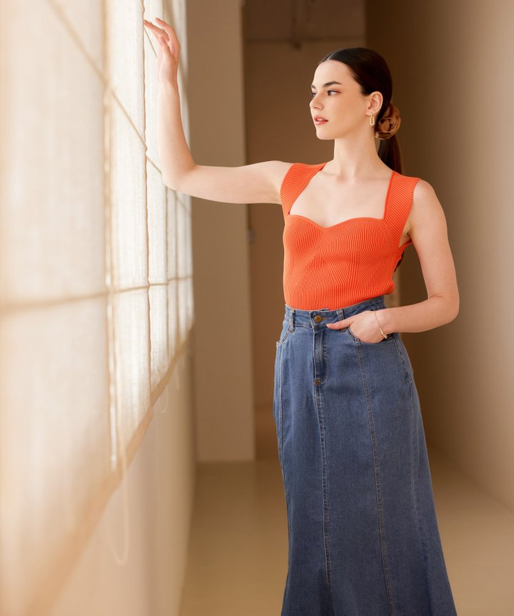 Claudine Knit Bustier Top - Blood Orange