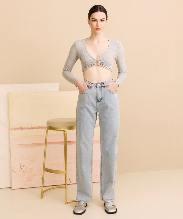 Yvette Cropped Long Sleeved Top - Grey