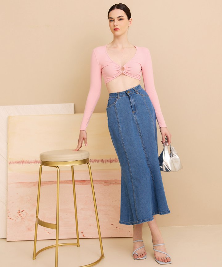 Yvette Cropped Long Sleeved Top - Pink