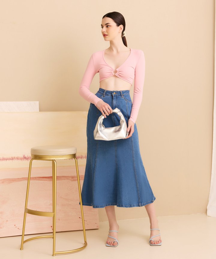 Yvette Cropped Long Sleeved Top - Pink