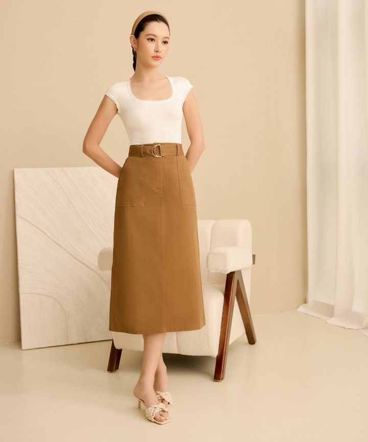 Maxime Belted Skirt - Saddle