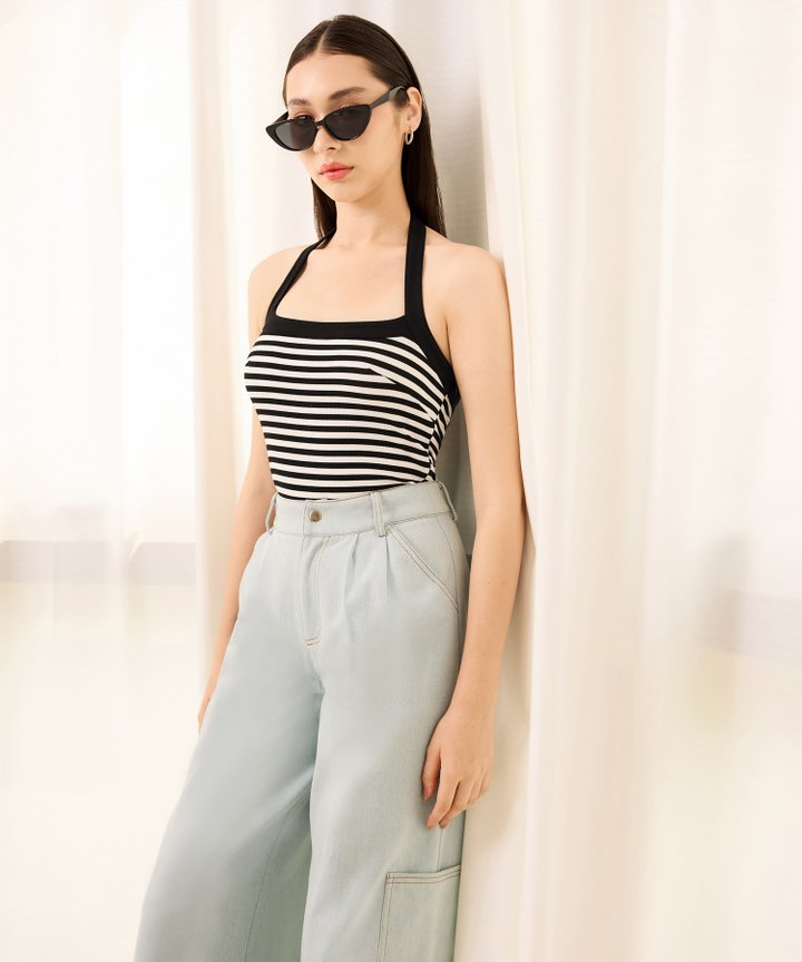 Motley Striped Bodysuit - Black