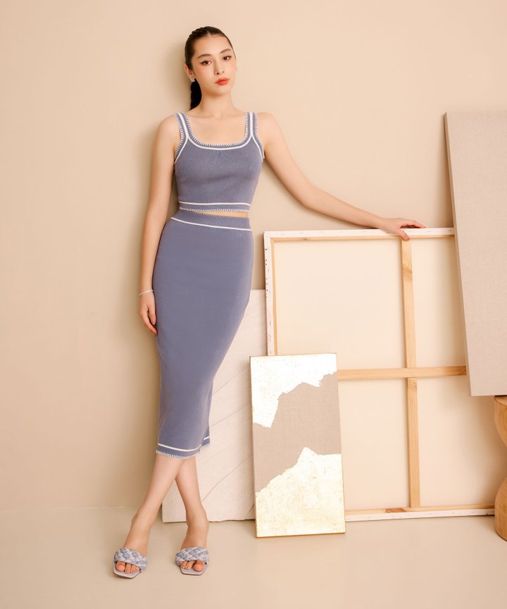 Sintra Knit Skirt - Dust Blue