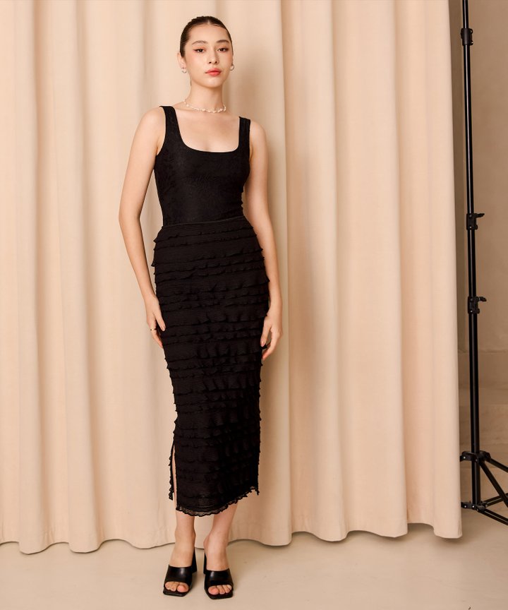 Edie Tiered Frill Skirt - Black (Restock)