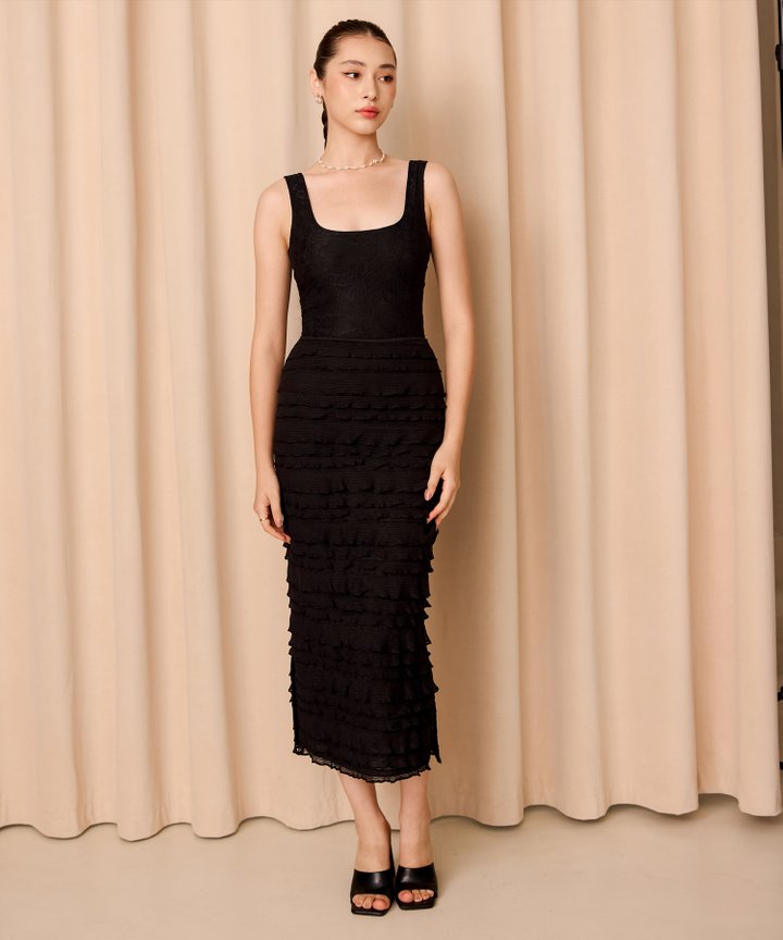 Edie Tiered Frill Skirt - Black (Restock)