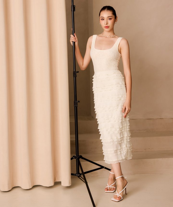 Edie Tiered Frill Skirt - Ivory