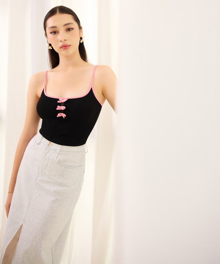 Gigi Ribbon Tank - Black