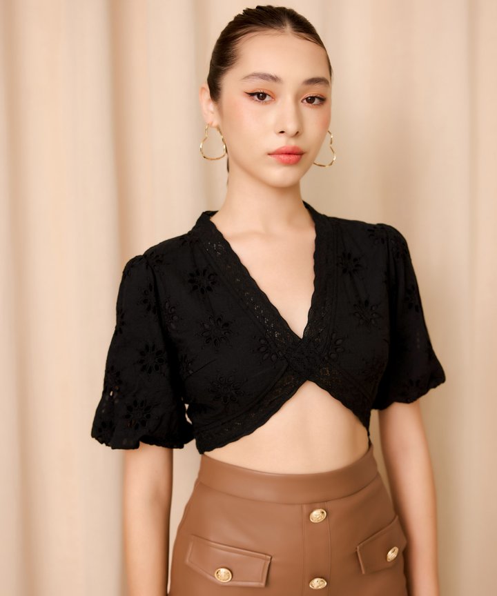 Ines Broderie Top - Black