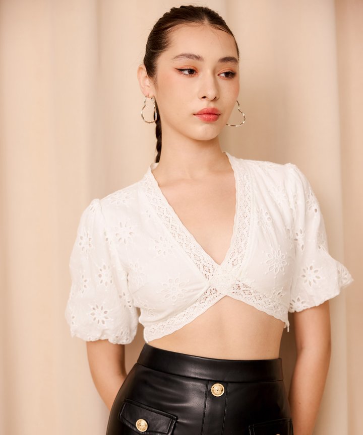 Ines Broderie Top - White