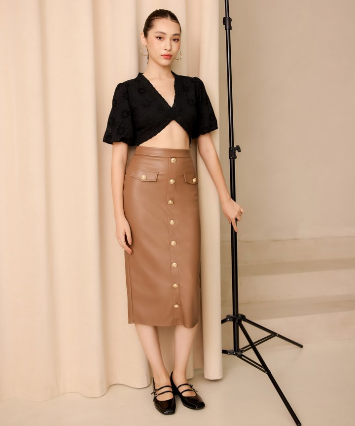 Kiko Vegan Leather Skirt - Chocolate
