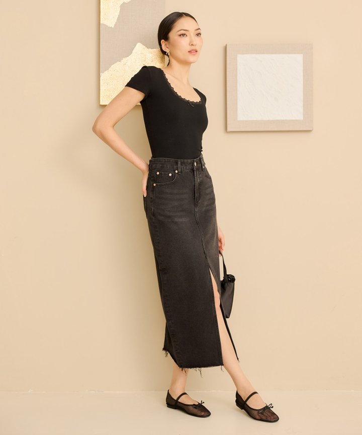 Franc Denim Midi Skirt - Black