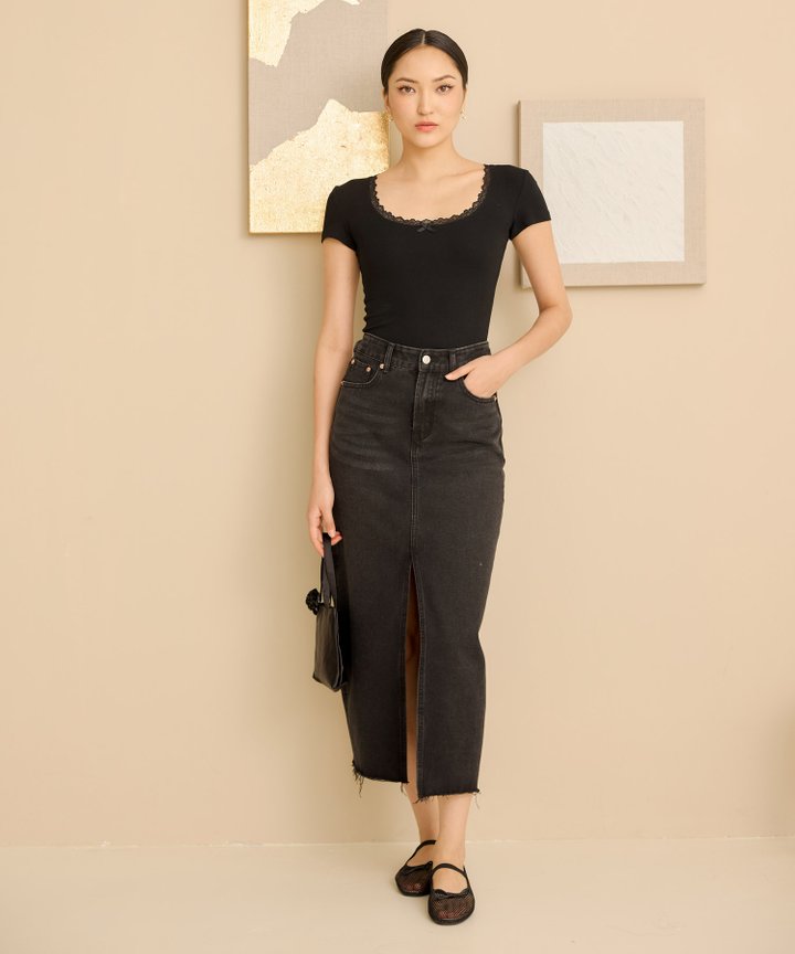 Franc Denim Midi Skirt - Black