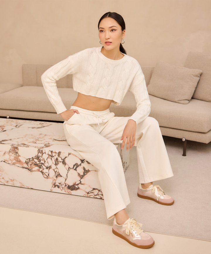 Henley Cable Knit Sweater - White