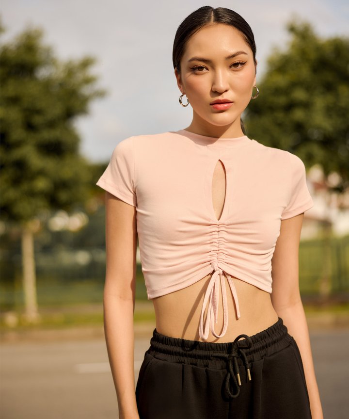 Kinsley Ruched Keyhole Top - Pink