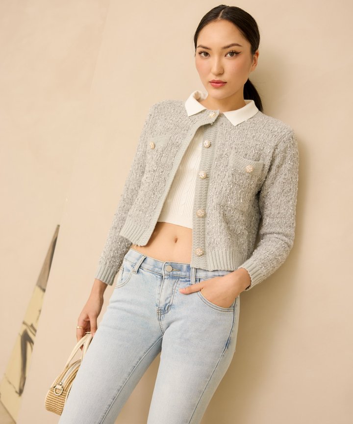 Belen Tweed Cardigan - Grey