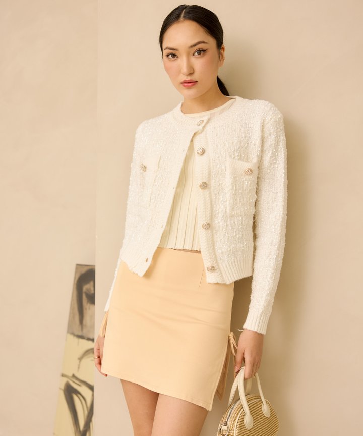 Belen Tweed Cardigan - White