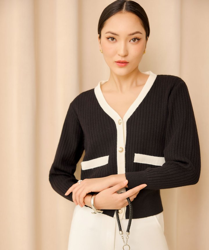 Giorgio Contrast Cardigan - Black