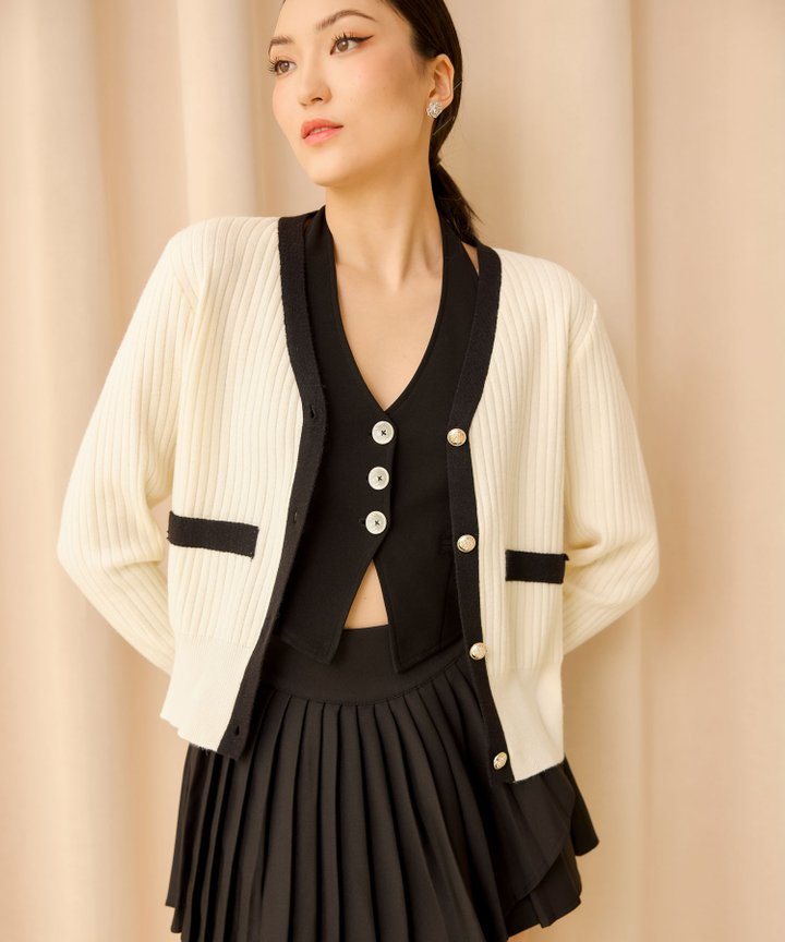 Giorgio Contrast Cardigan - Ivory