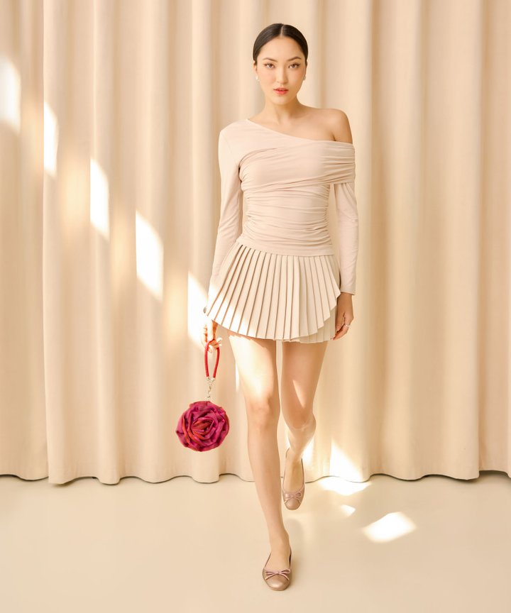 Martine Ruched Long-Sleeved Top - Champagne