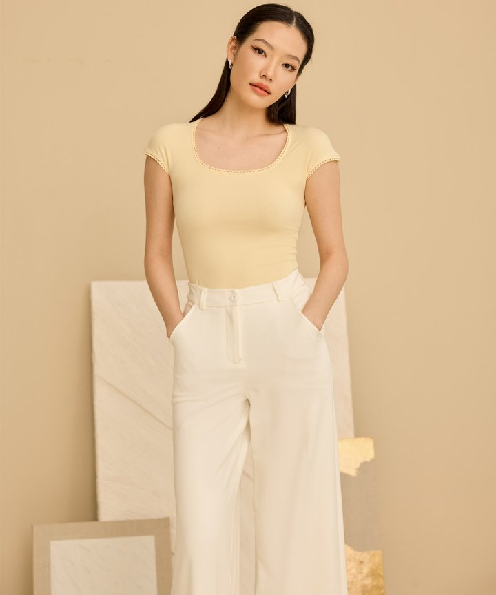 Larina Lace Trimmed Top - French Butter