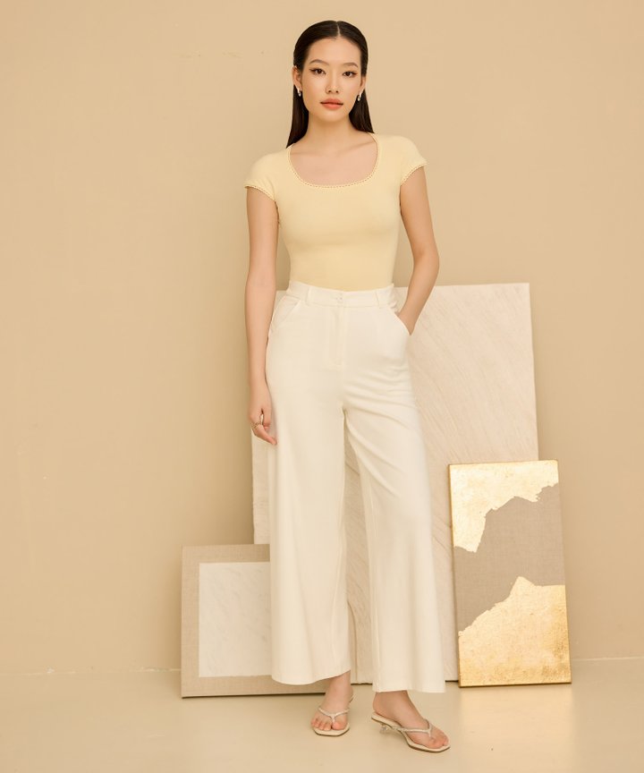 Larina Lace Trimmed Top - French Butter