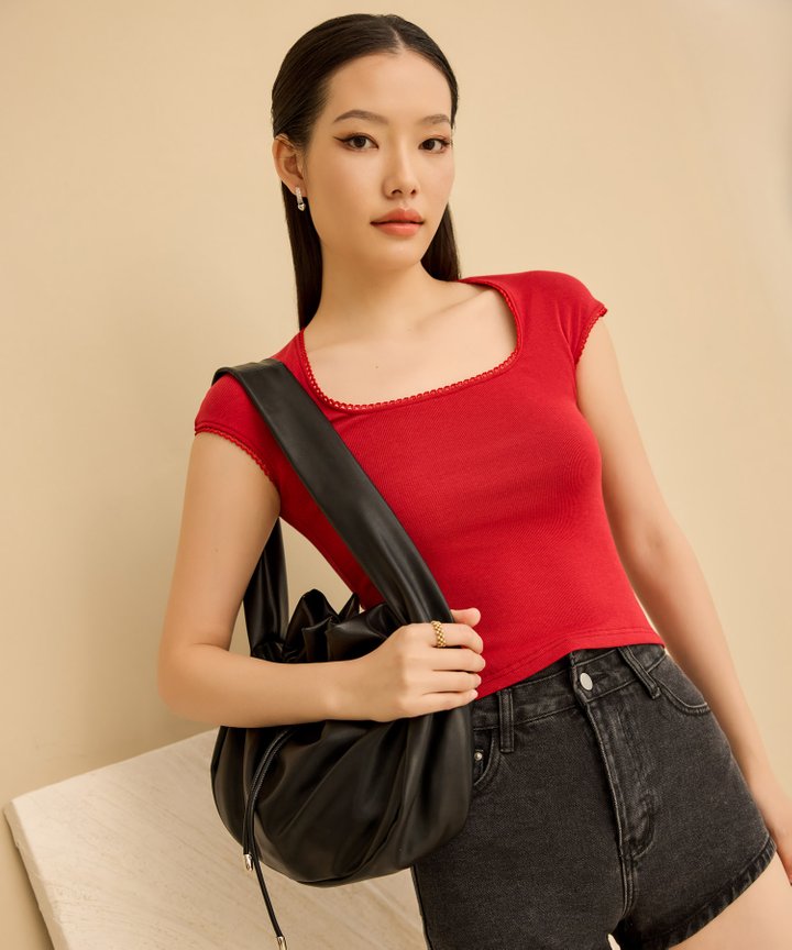 Larina Lace Trimmed Top - Valentine