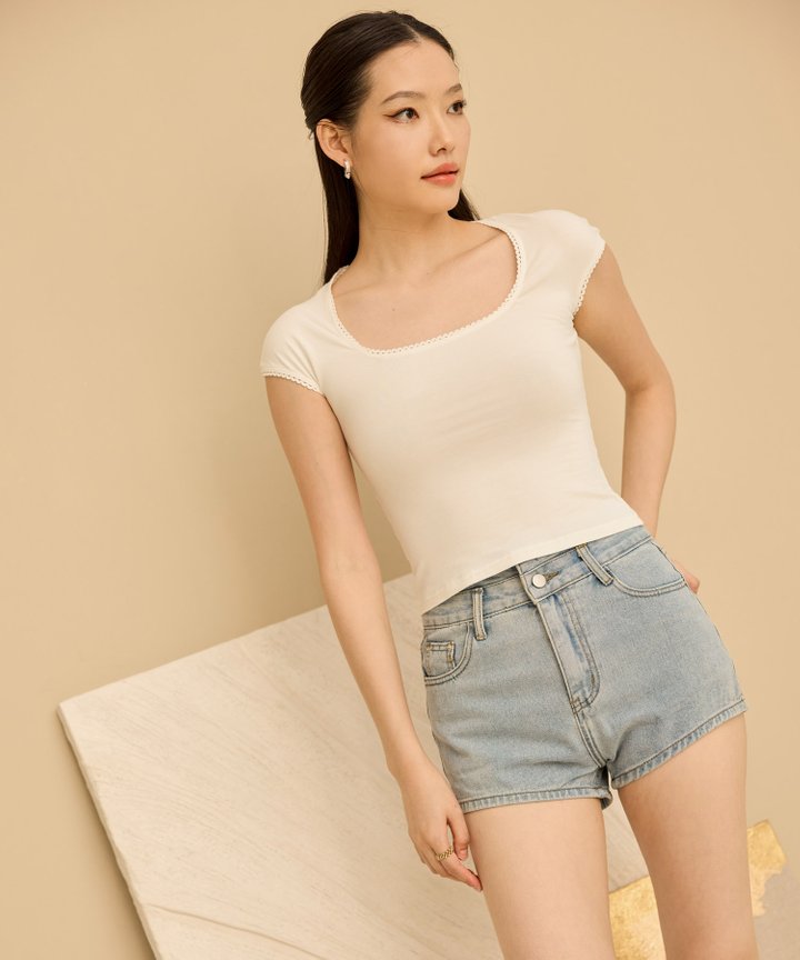 Larina Lace Trimmed Top - White