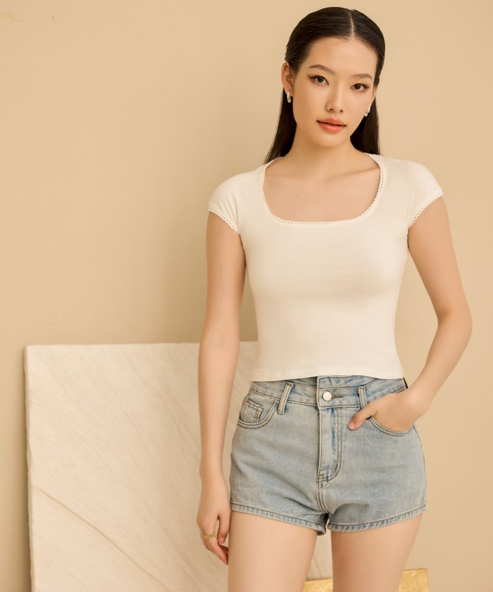 Larina Lace Trimmed Top - White