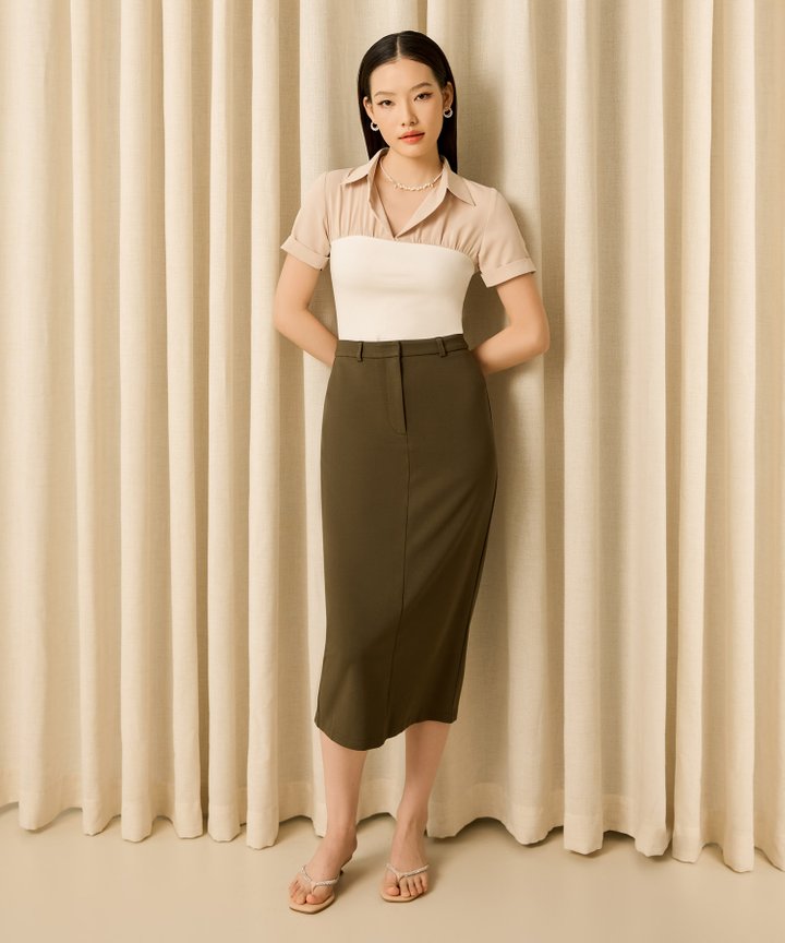 Liv Classic Midi Skirt - Olive