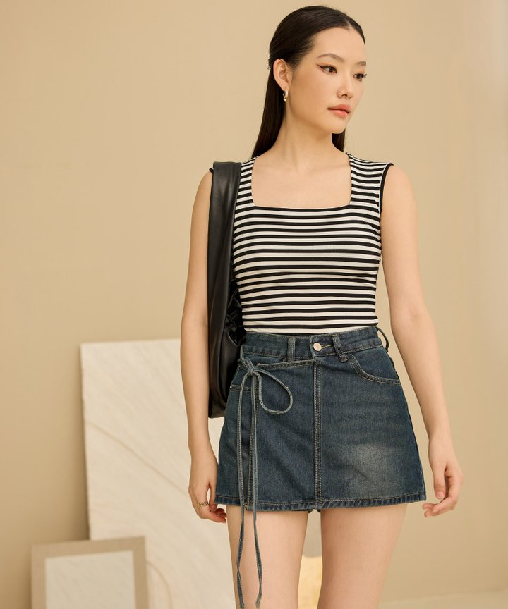 Marina Ruched Top - Black Stripes