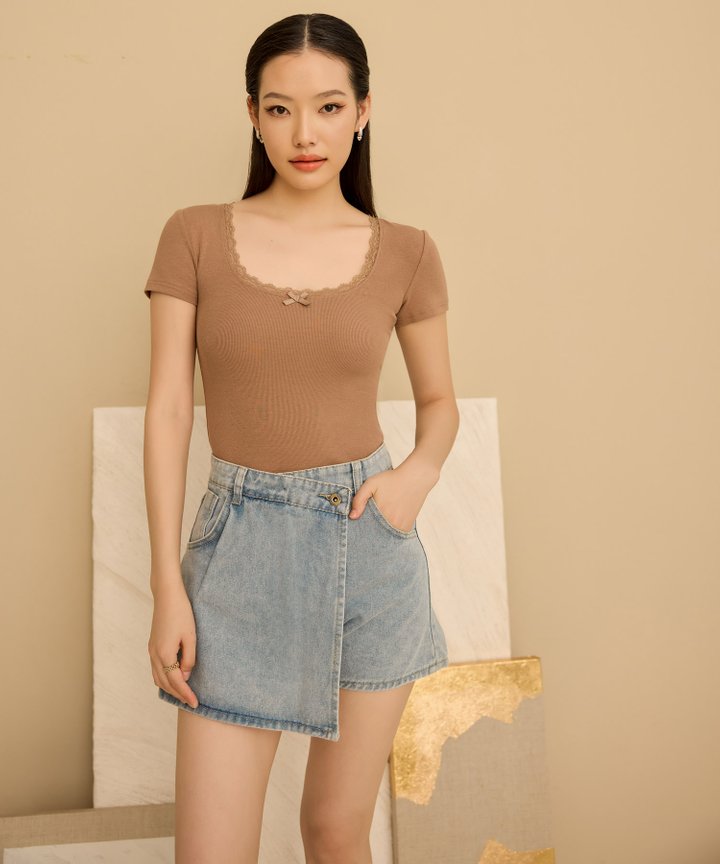 Mira Lace & Bow Top - Brown Sugar