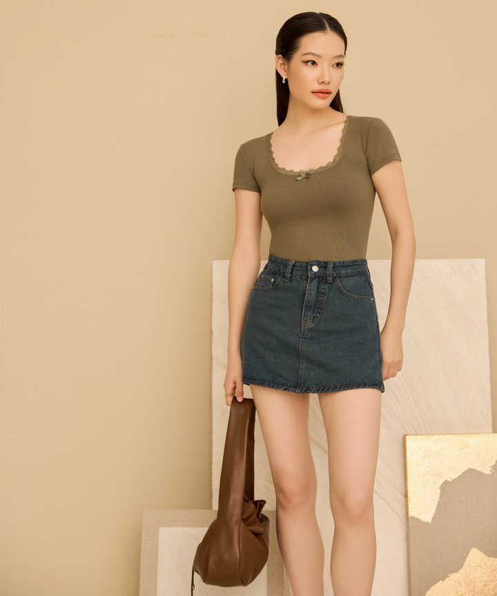 Mira Lace & Bow Top - Olive